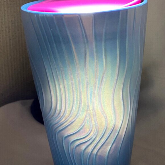 Starbucks 2022  12oz Mug Iridescent Blue Purple Wave Twist Open Lid Coffee Tea - Picture 13 of 16